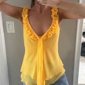 Yellow Ruffle Sleeveless Top
